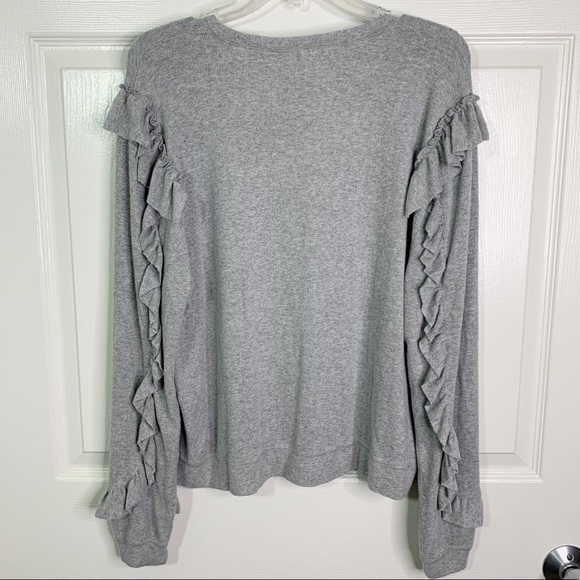 Hello Nite! Crewneck Ruffle Sleeve Ultra Cozy Pullover Top In Heather Grey M/L - Picture 4 of 6